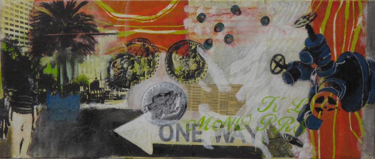 Auf Spurensuche in Alabama 14, 2013, Acryl und Collage auf Leinwand, 30 x 70 cm
